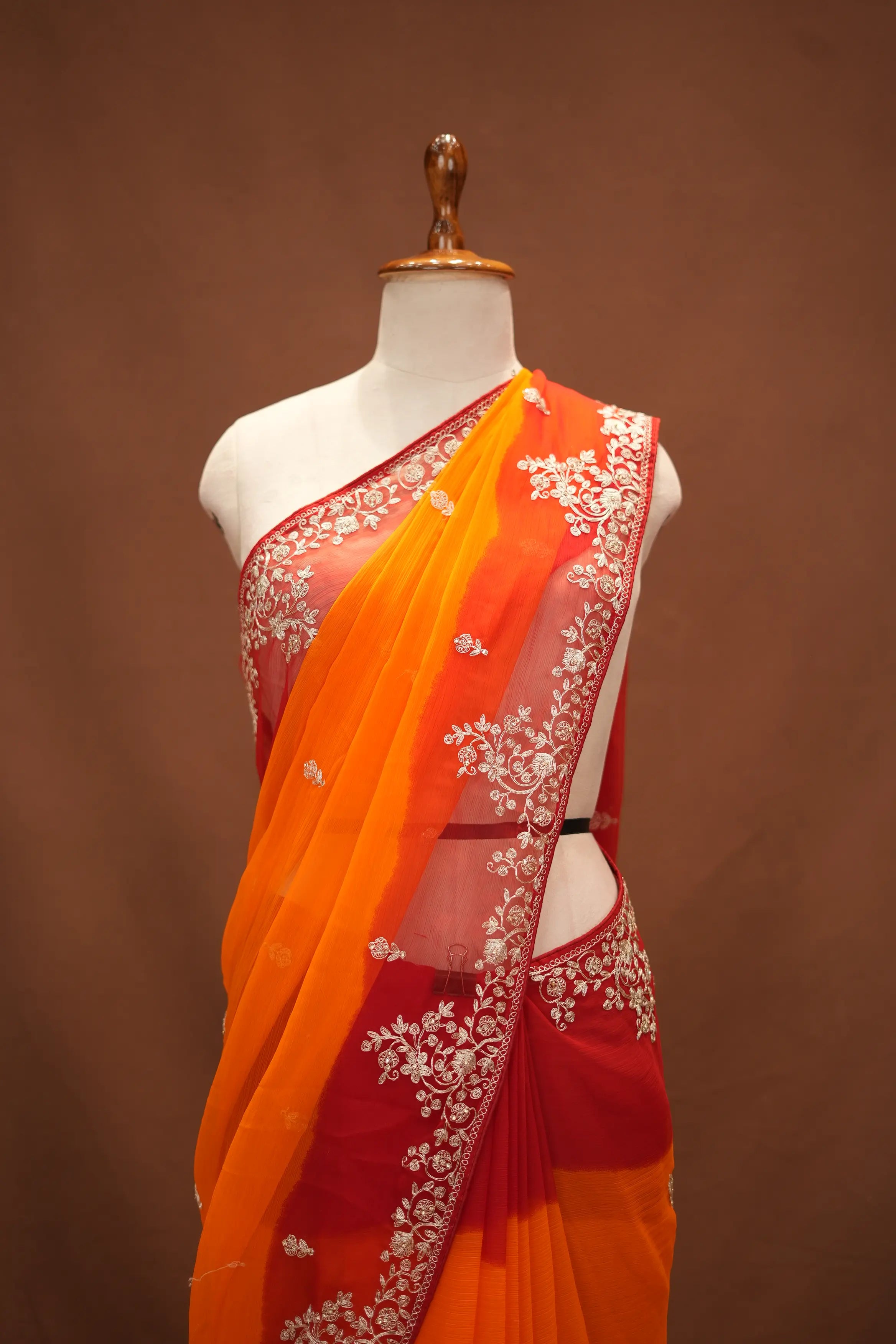 Rajasthani Pila Design Saree with Pitan Work (With Blouse)