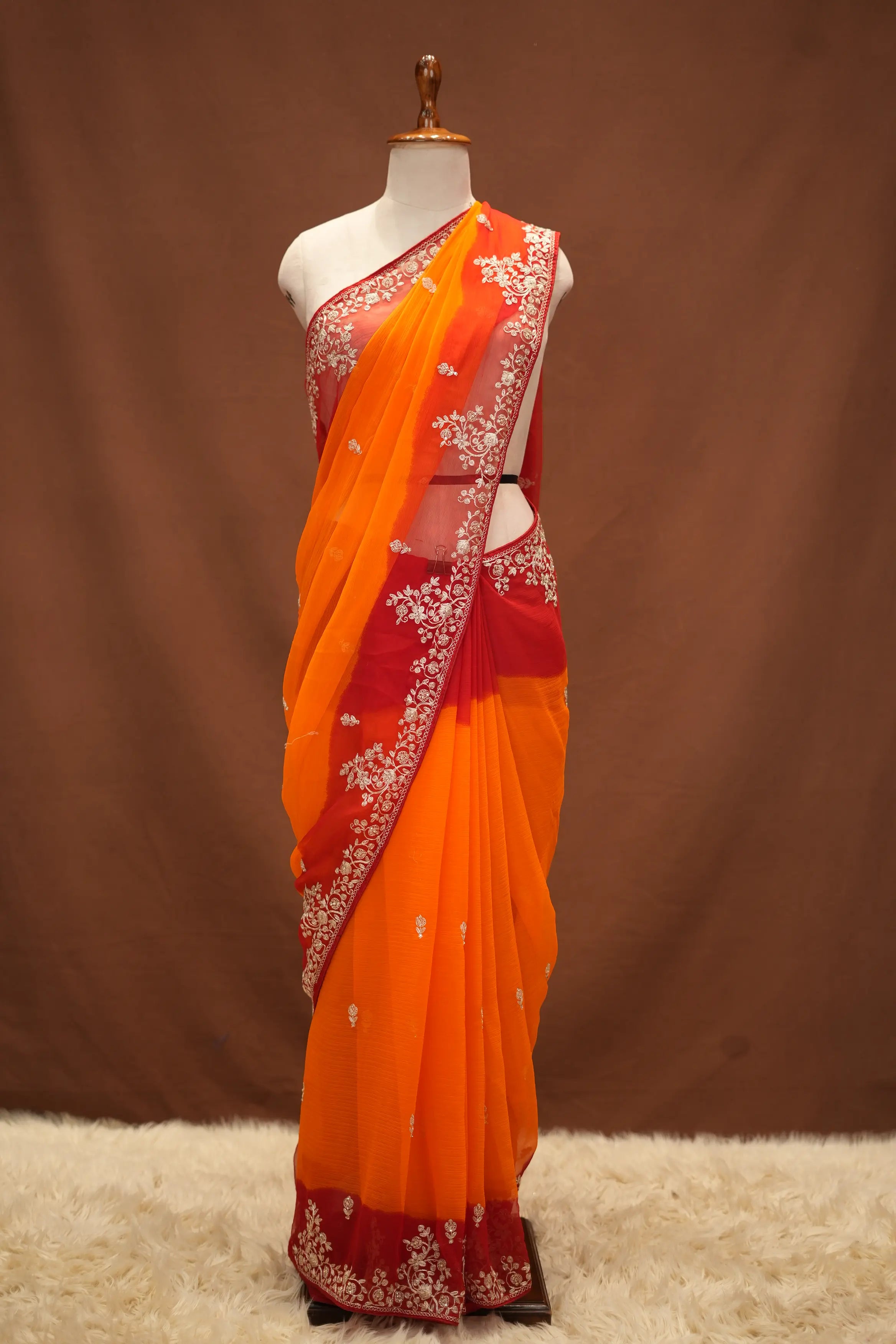 Rajasthani Pila Design Saree with Pitan Work (With Blouse)