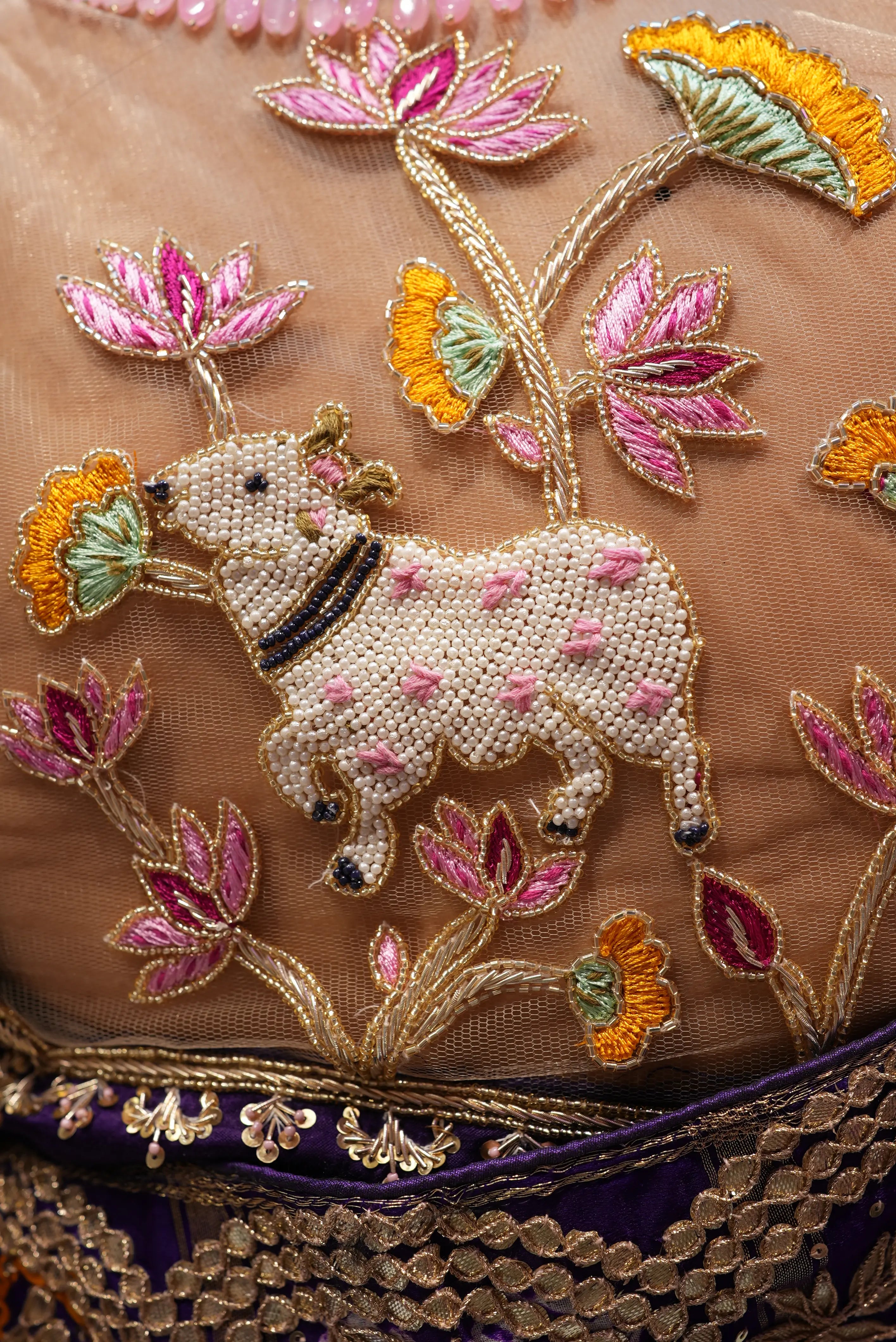 Pichwai Design Handwork Blouse On Gazzi Silk Fabric