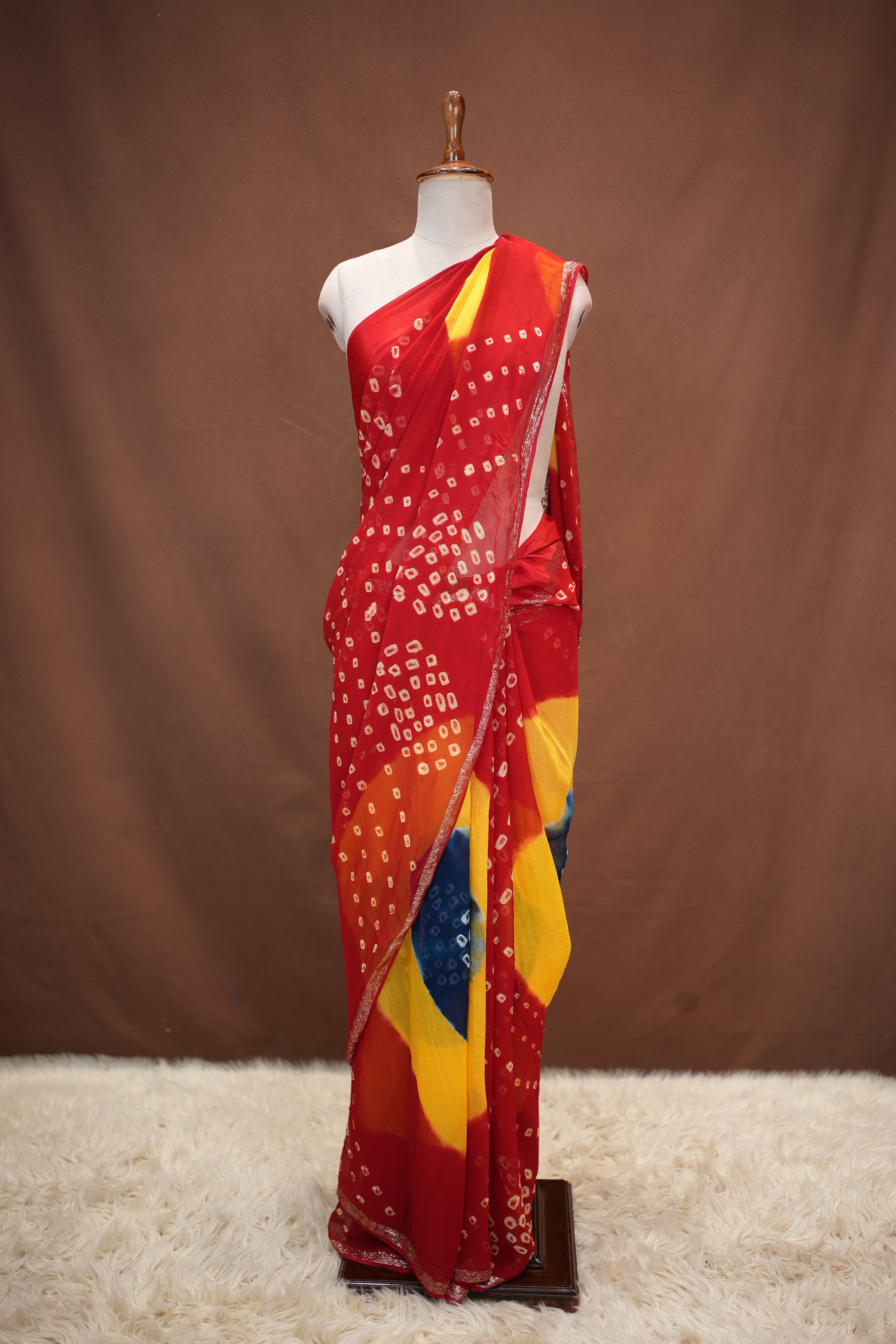 Shekhawati Bandhej Georgette Fabric Saree With Satan Border (With Blouse)