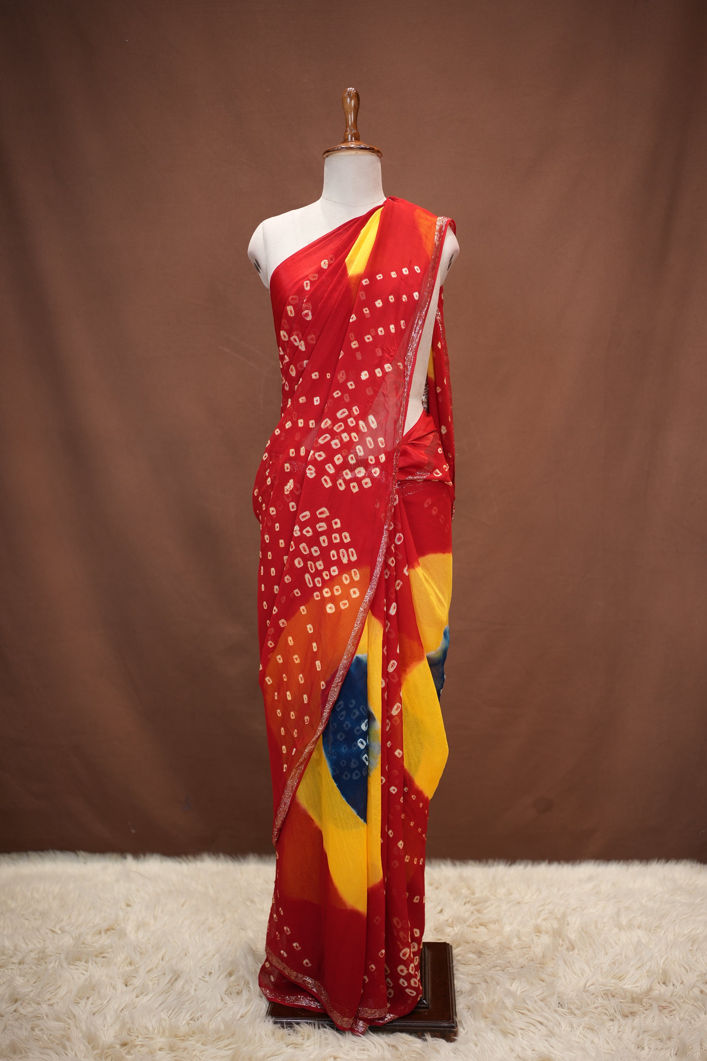 Shekhawati Bandhej Georgette Fabric Saree With Satan Border (With Blouse)