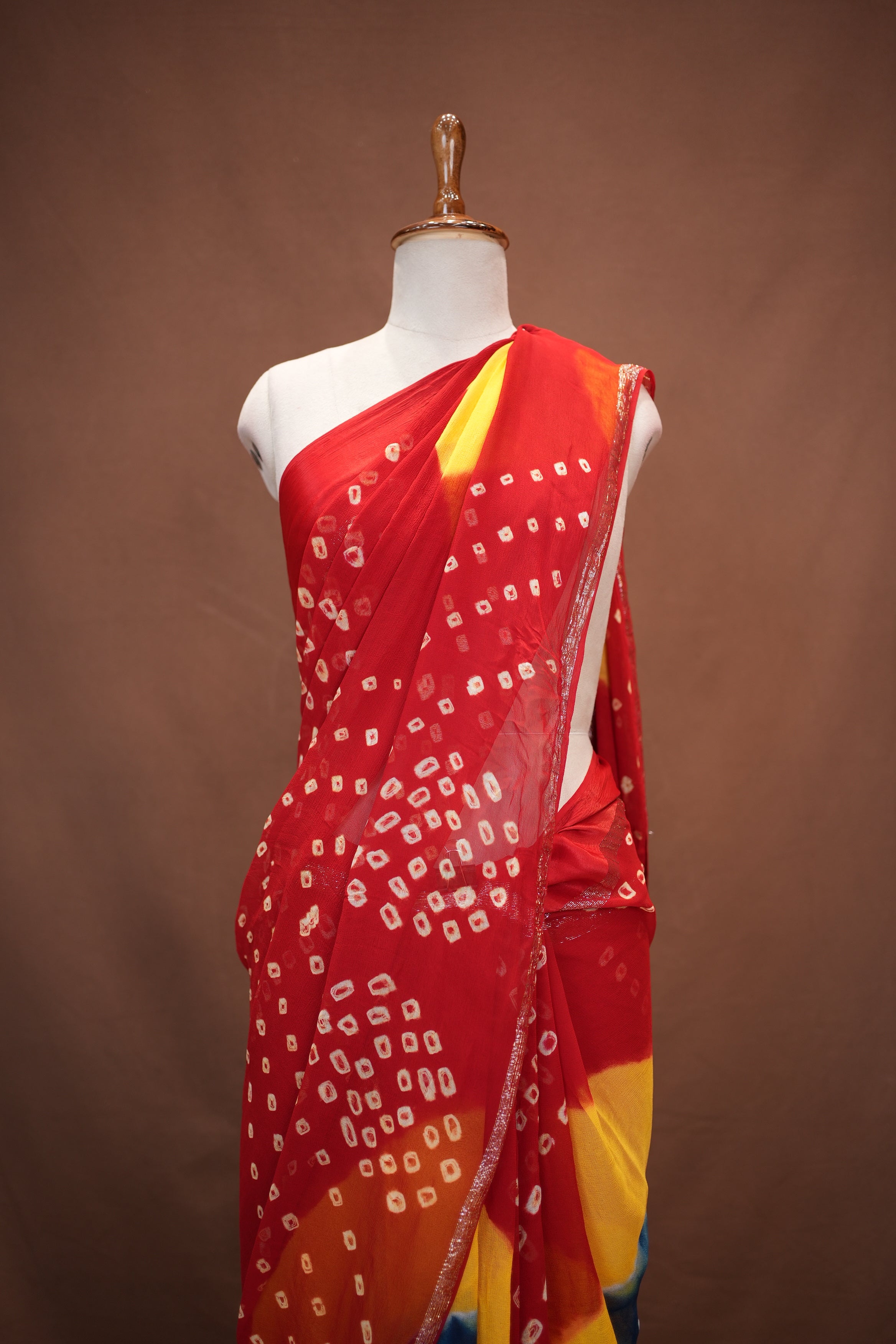 Shekhawati Bandhej Georgette Fabric Saree With Satan Border (With Blouse)