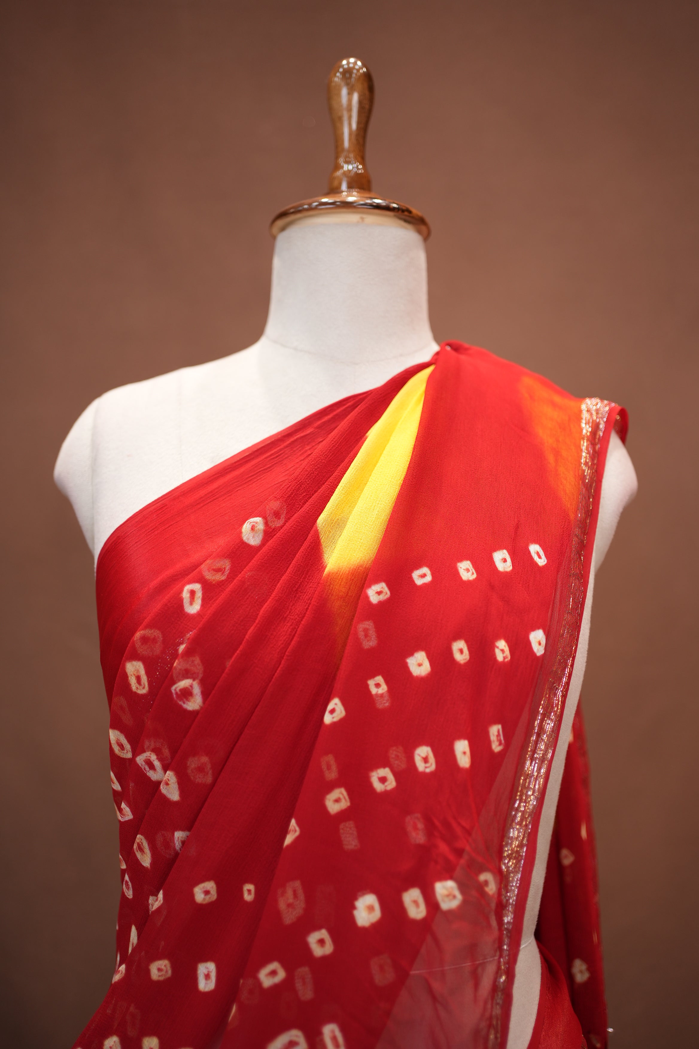 Shekhawati Bandhej Georgette Fabric Saree With Satan Border (With Blouse)