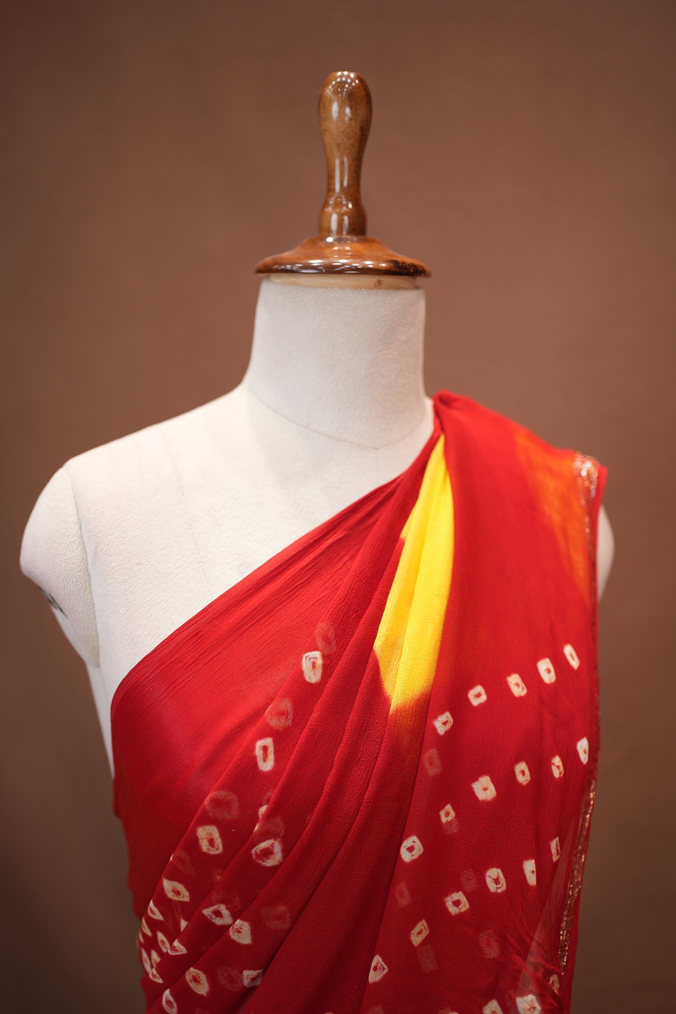 Shekhawati Bandhej Georgette Fabric Saree With Satan Border (With Blouse)
