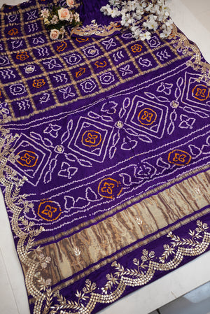 PURE GAZZI SAREE WITH HEAVY GOTA PATI HANDWORK (WITH BLOUSE)  (PURPLE) ##SR066