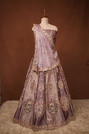 JIMMY CHOO FABRIC FULL FLAIR LEHNGA WITH ZARI AND PATCH WORK IN DUAL TONE WITH HEAVY DUPATTA ##LC051