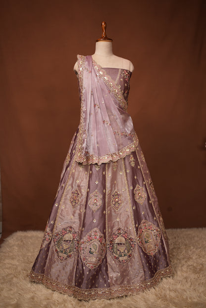 JIMMY CHOO FABRIC FULL FLAIR LEHNGA WITH ZARI AND PATCH WORK IN DUAL TONE WITH HEAVY DUPATTA ##LC051