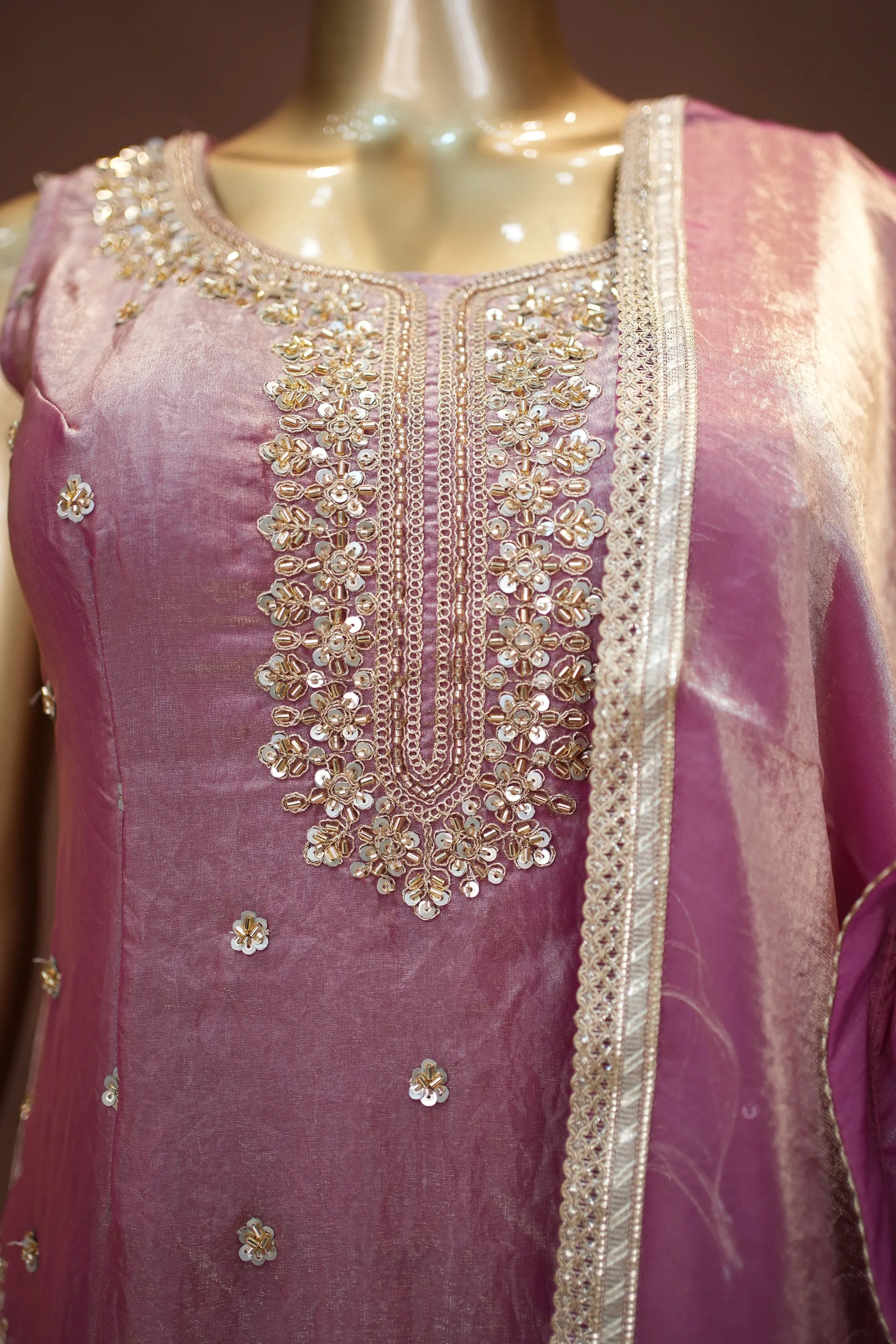 Elegant Dusty Pink Silk Kurta Set with Embroidery & Dupatta