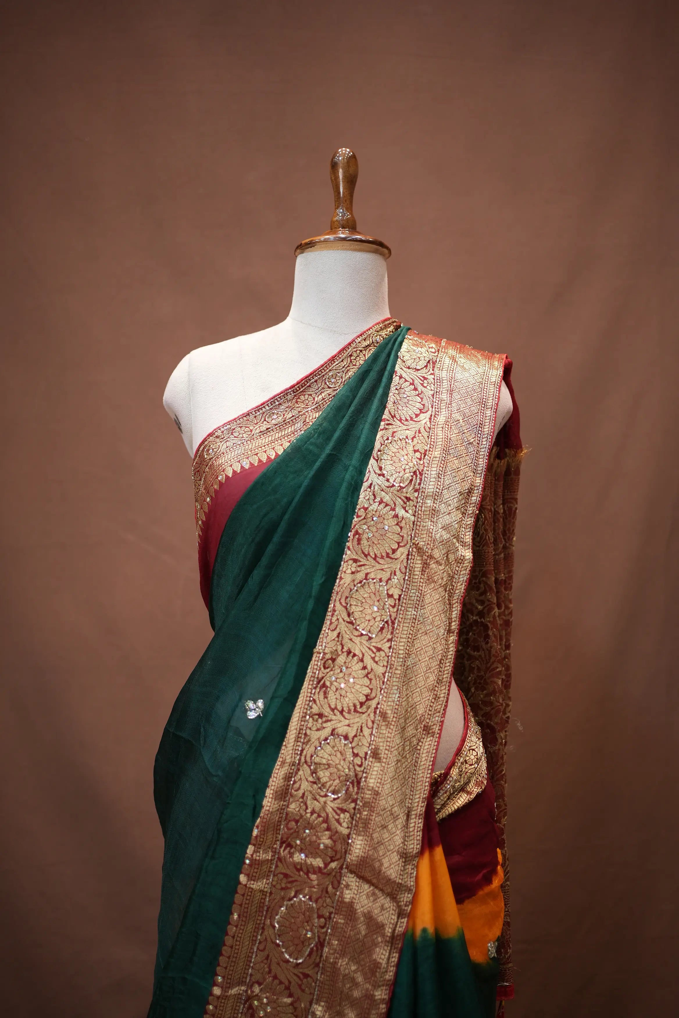 Multi Colour zari Weaving Handwork Touch Saree (With Blouse)
