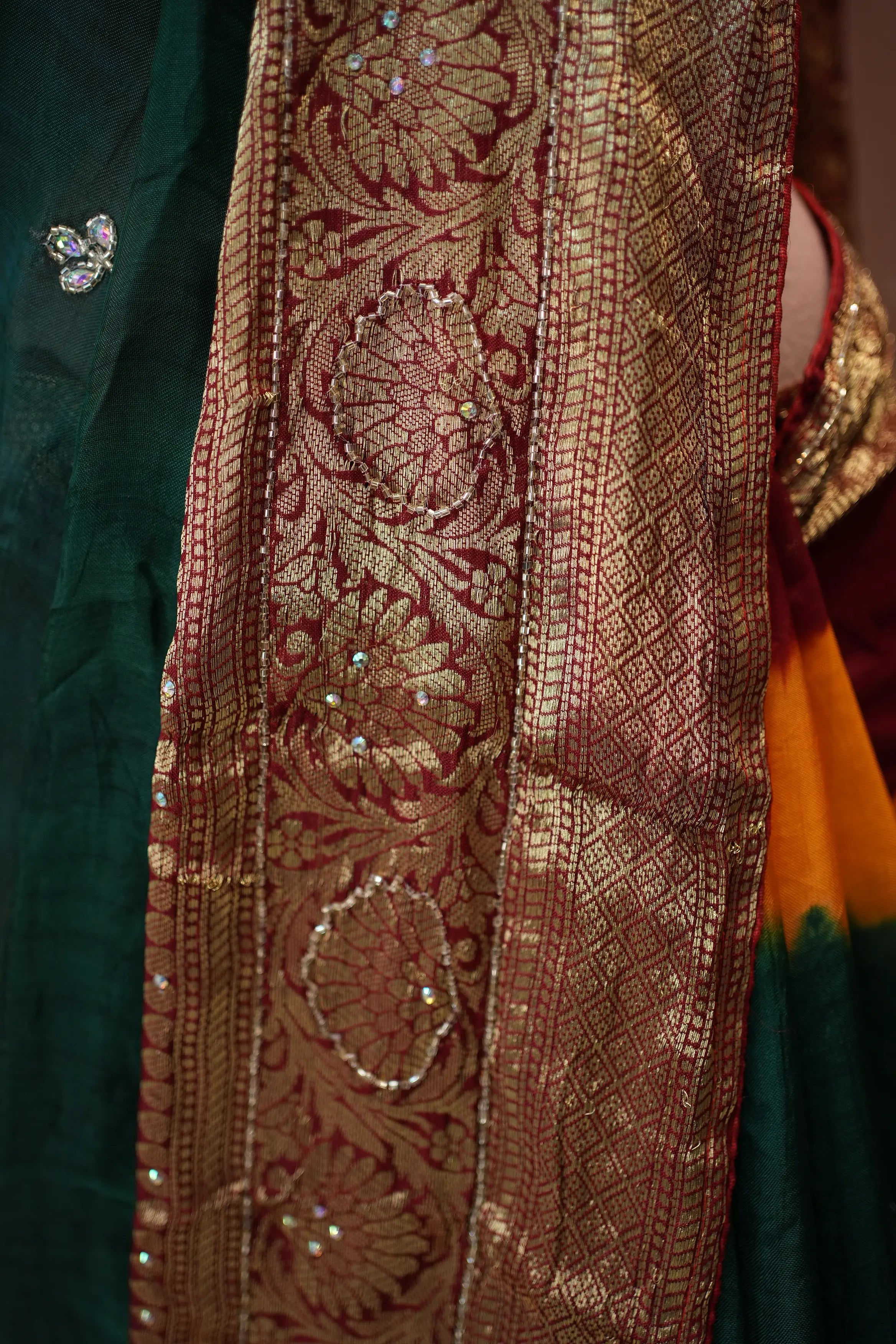 Multi Colour zari Weaving Handwork Touch Saree (With Blouse)