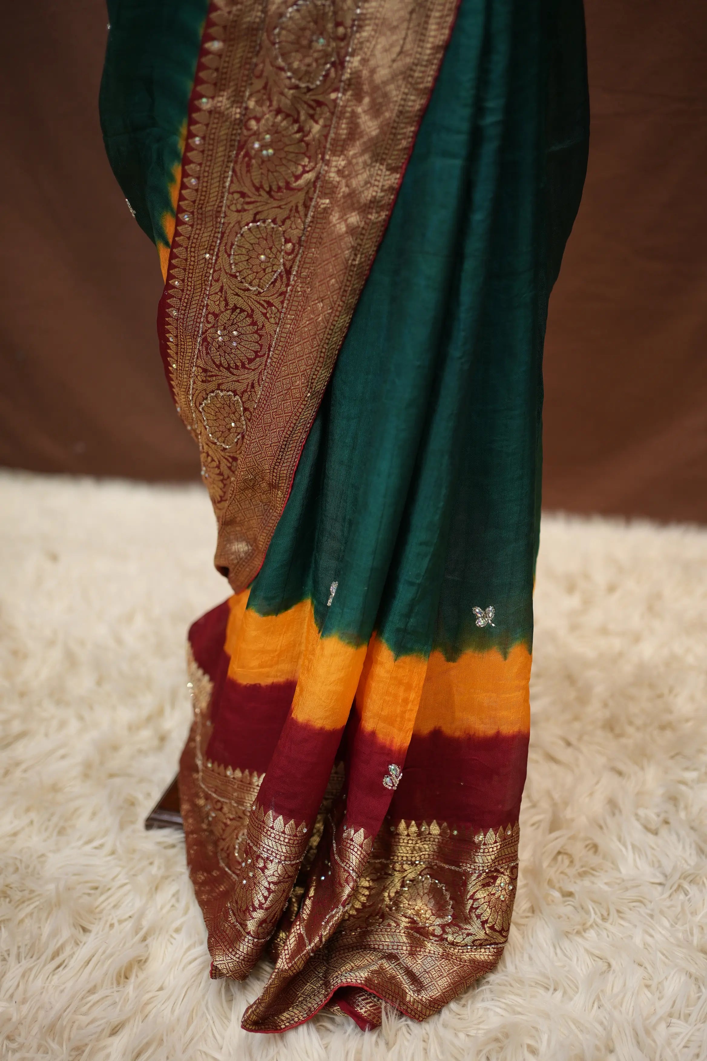 Multi Colour zari Weaving Handwork Touch Saree (With Blouse)