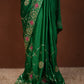 PURE SATIN SILK FABRIC SAREE WITH ARI TARI VINTAGE WORK (WITH CONTRAST PINK BLOUSE)  ##SR483