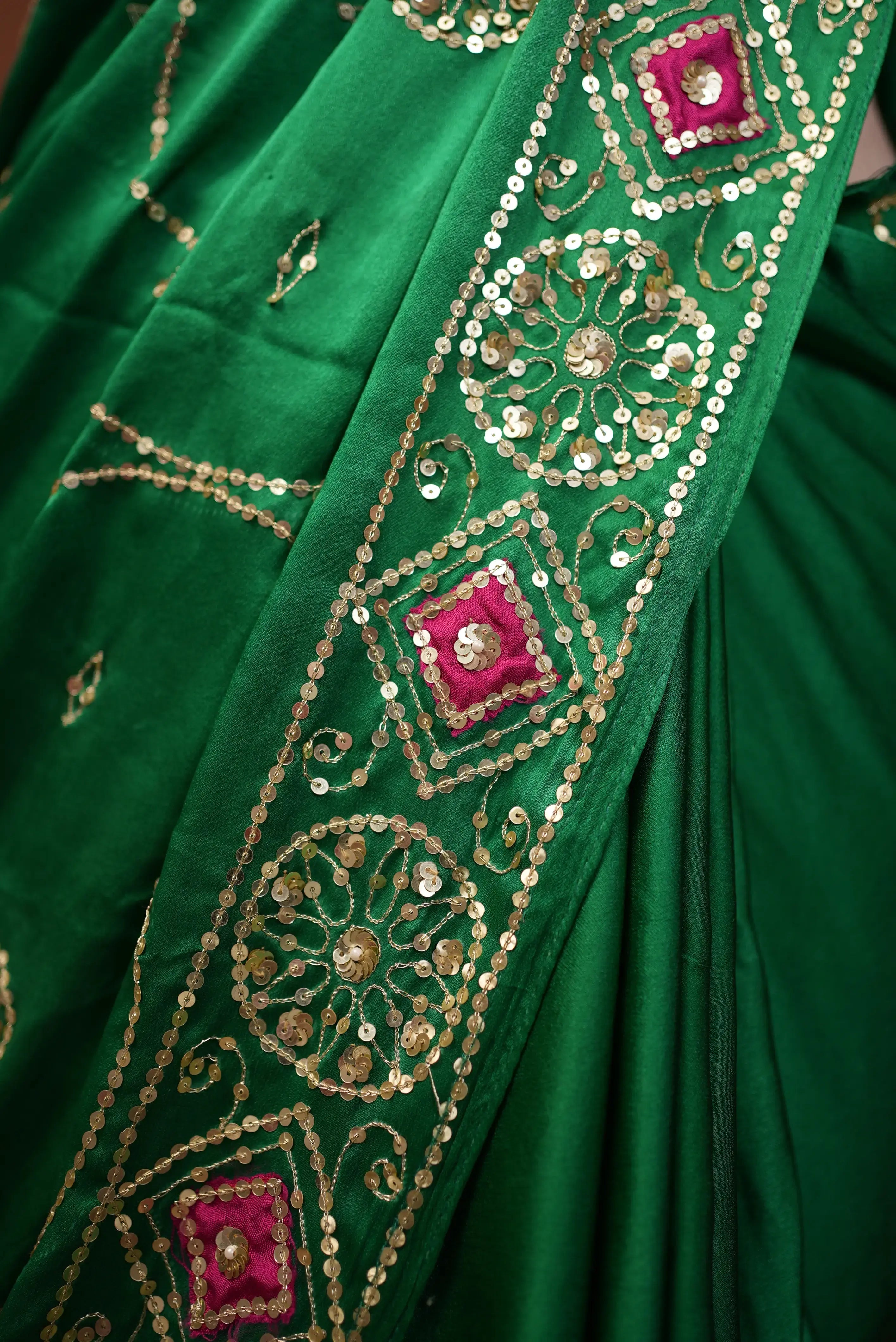 Pure Satin Silk Saree with Aari Tari Vintage Work (With Blouse)