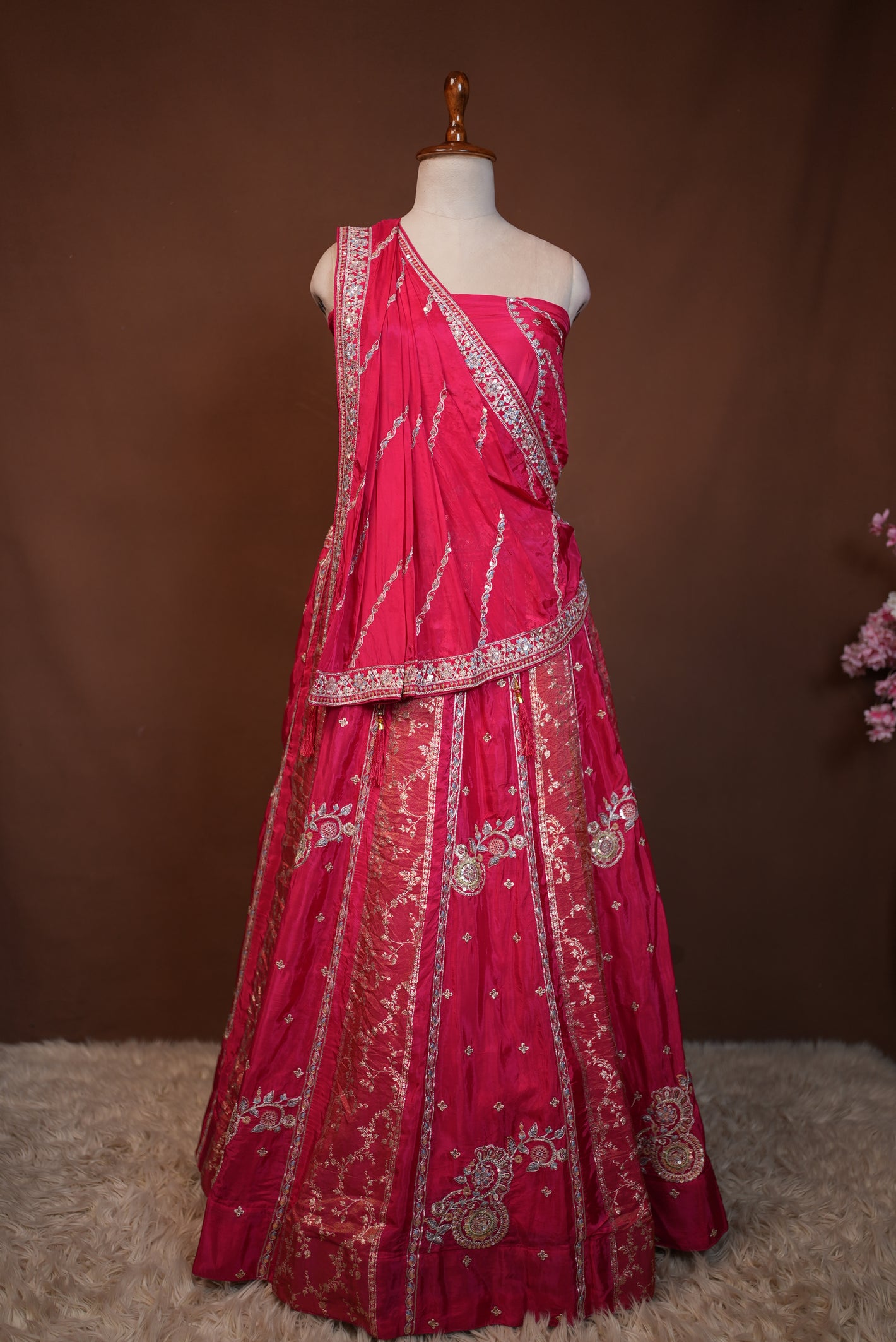 HO SILK FABRIC LEHENGA WITH WEAVING ZARI AND SEQUENCE WORK WITH HEAVY DUPATTA  ##LC052