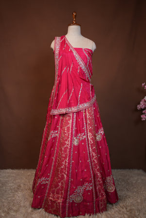 HO SILK FABRIC LEHENGA WITH WEAVING ZARI AND SEQUENCE WORK WITH HEAVY DUPATTA  ##LC052