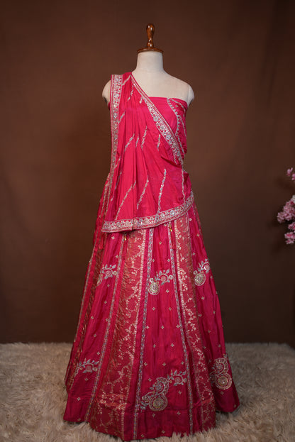 HO SILK FABRIC LEHENGA WITH WEAVING ZARI AND SEQUENCE WORK WITH HEAVY DUPATTA  ##LC052