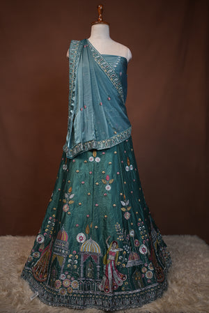 FENDI FABRIC LEHENGA WITH DARBARI AND SEQUENCE WORK WITH HEAVY DUPATTA ##LC053