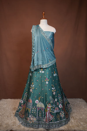 FENDI FABRIC LEHENGA WITH DARBARI AND SEQUENCE WORK WITH HEAVY DUPATTA ##LC053