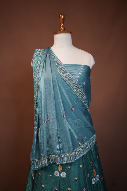 FENDI FABRIC LEHENGA WITH DARBARI AND SEQUENCE WORK WITH HEAVY DUPATTA ##LC053