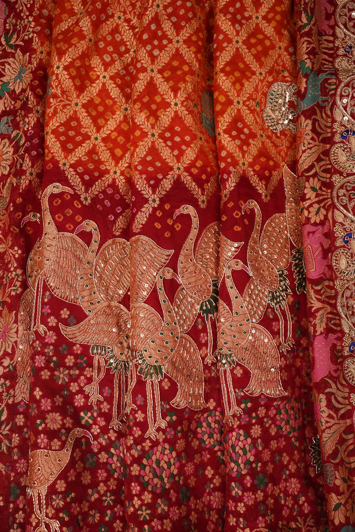Pure Kaddi Geaogette Fabric Calcutta Handwork Pila Dupatta With Lord Ganesh & Elephant Handwork motif (Pre-Booking)