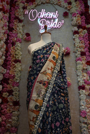 MADHUBANI DESIGN GOTA PATTI AND ZARDOZI HANDWORK SAREE (WITH BLOUSE) BASE NAVY BLUE ##SR0350