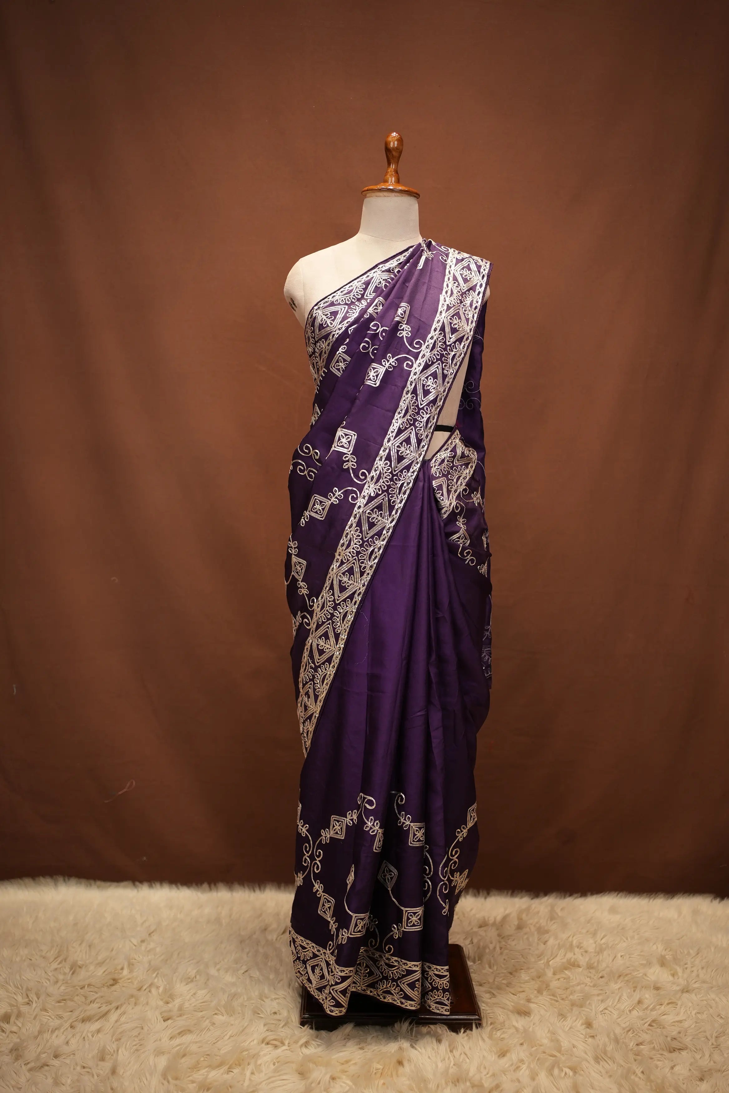 Kacha Gota & Sequence Work With Heavy Jaal Pattern Saree On Dola Silk Fabric (With Blouse)