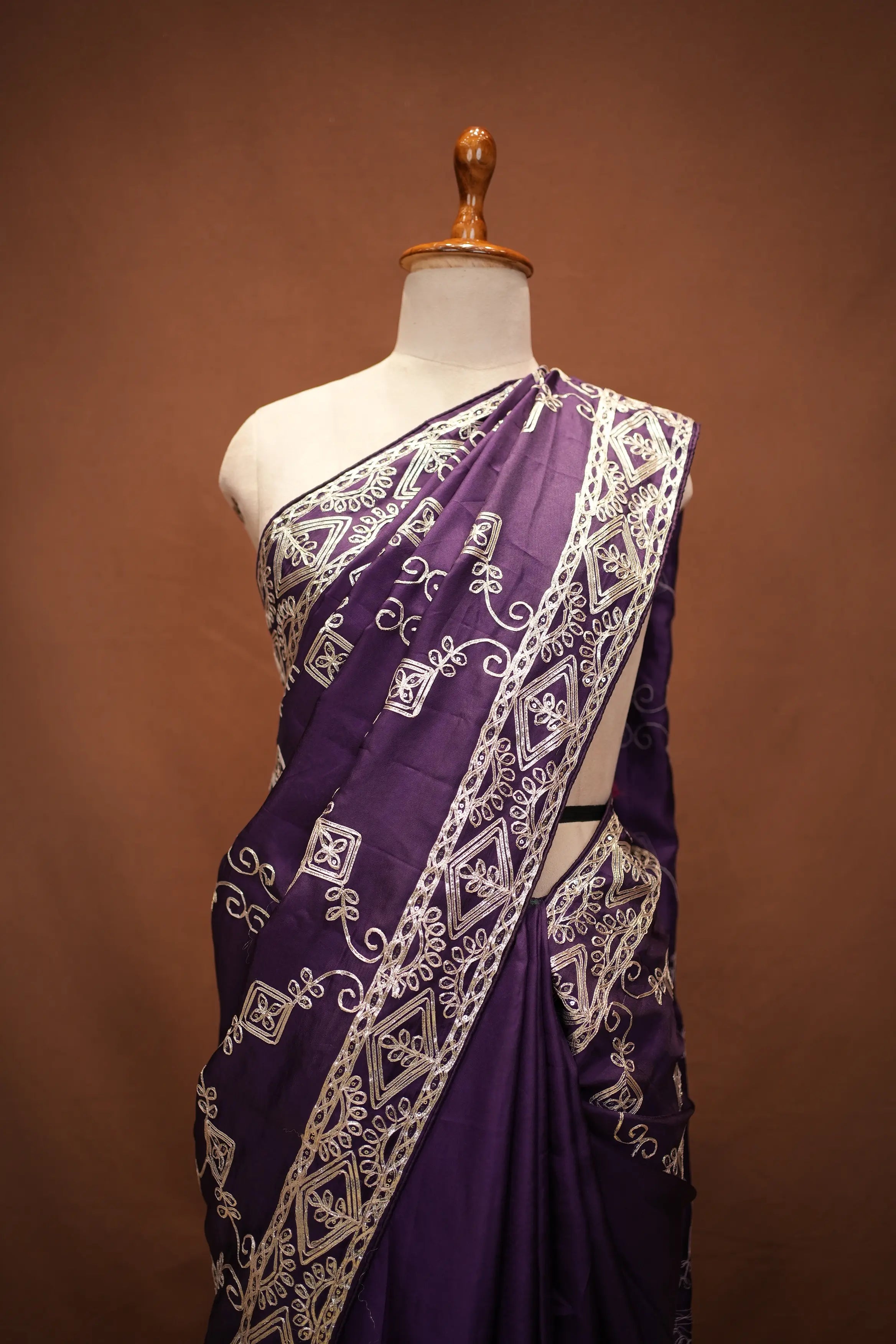 Kacha Gota & Sequence Work With Heavy Jaal Pattern Saree On Dola Silk Fabric (With Blouse)