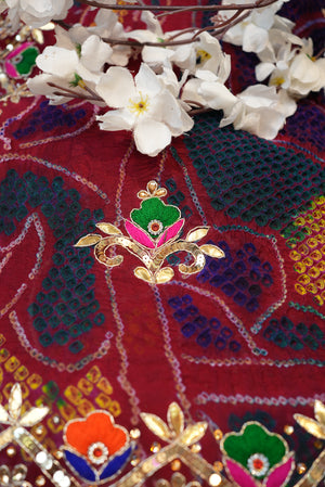 Rajasthani Hand Work Chunri – Pure Crepe in Reddish Mehroon COLOUR ##CH001
