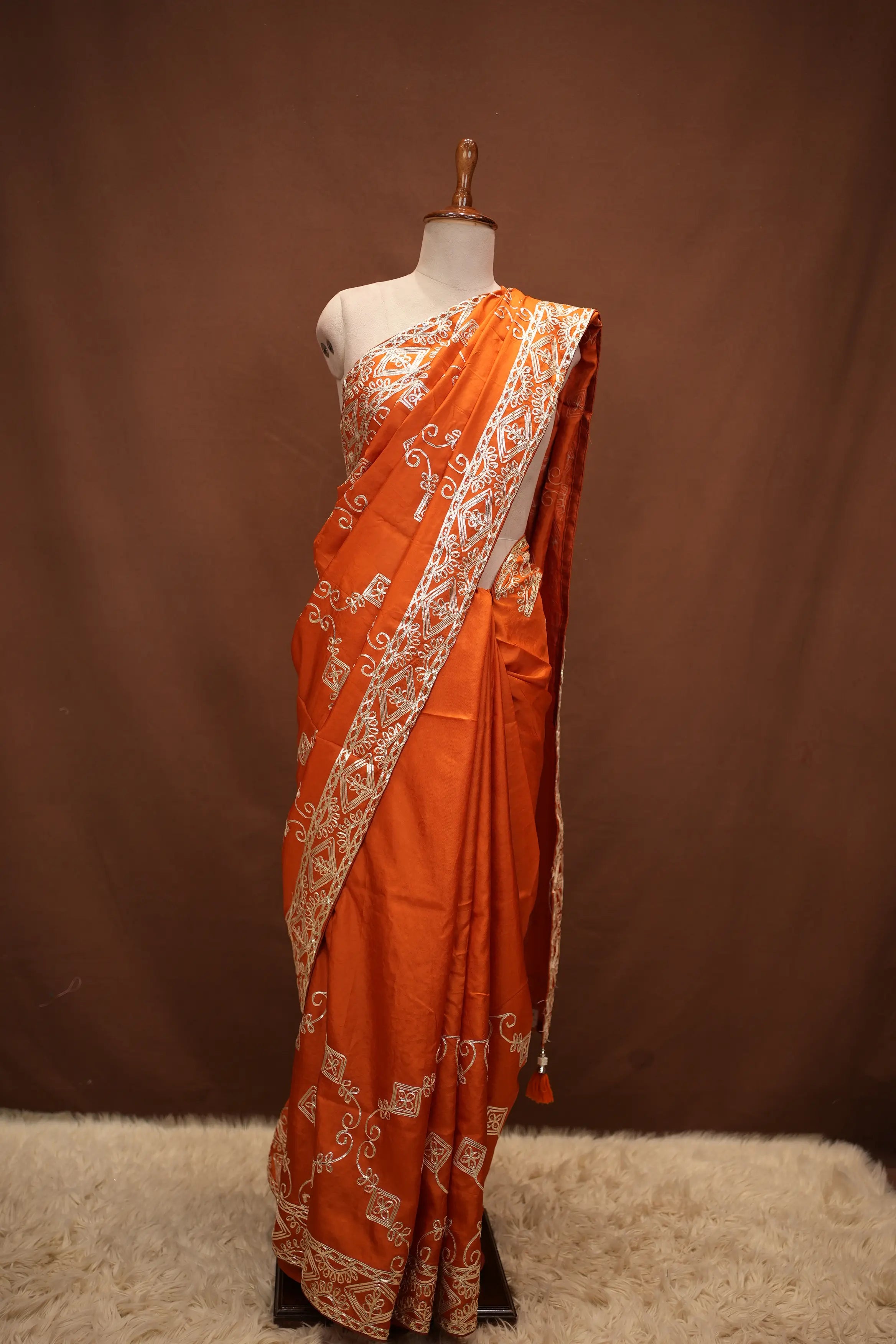 Kacha Gota & Sequence Work With Heavy Jaal Pattern Saree On Dola Silk Fabric (With Blouse)