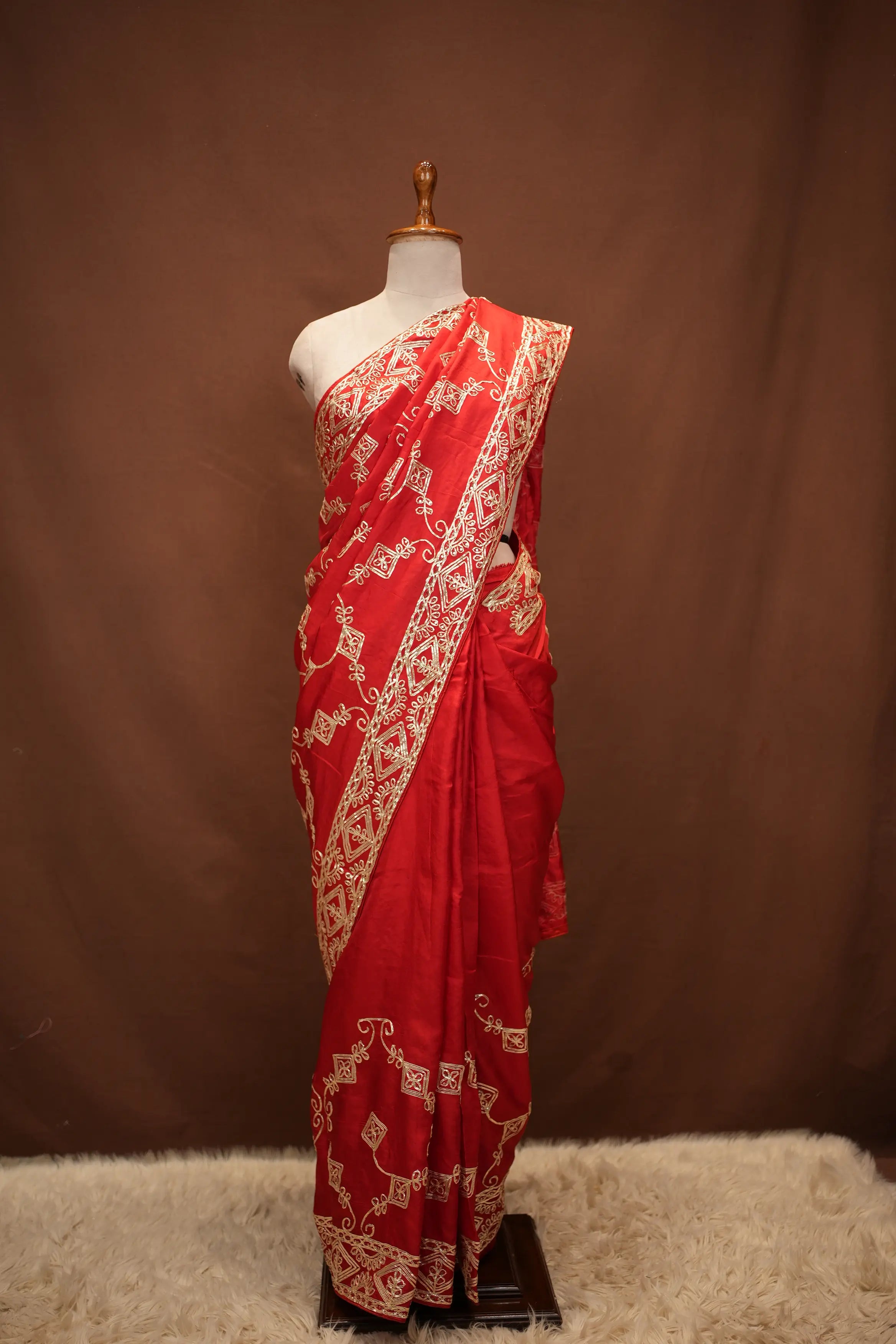 Kacha Gota & Sequence Work With Heavy Jaal Pattern Saree On Dola Silk Fabric (With Blouse)