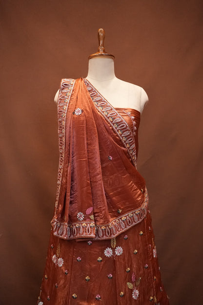 FENDI FABRIC LEHENGA WITH DARBARI AND SEQUENCE WORK WITH HEAVY DUPATTA ##LC053