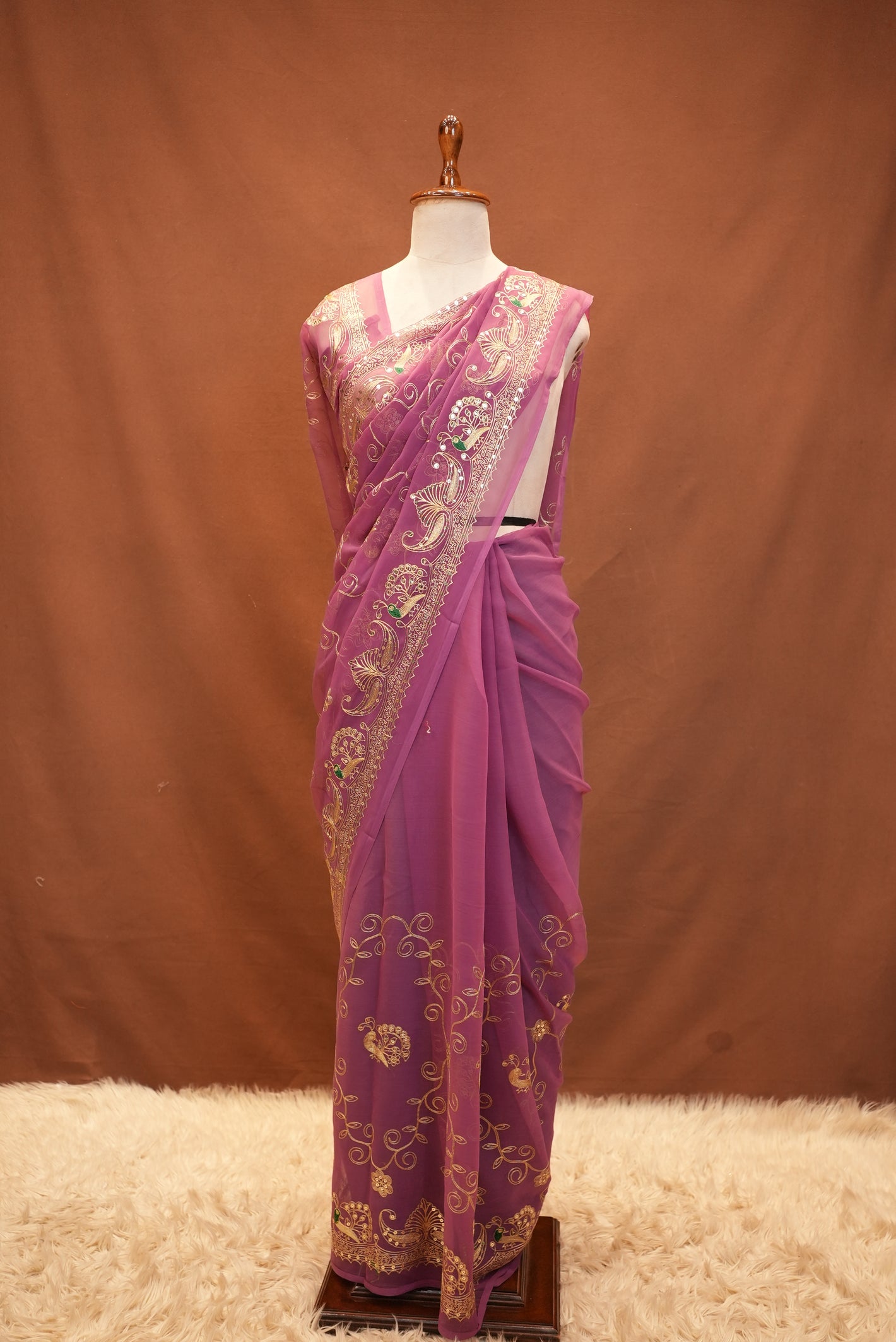 GEORGETTE FABRIC SAREE WITH JAAL PATTERN & SEQUENCE AND VINTAGE WORK (WITH BLOUSE)  ##SR624
