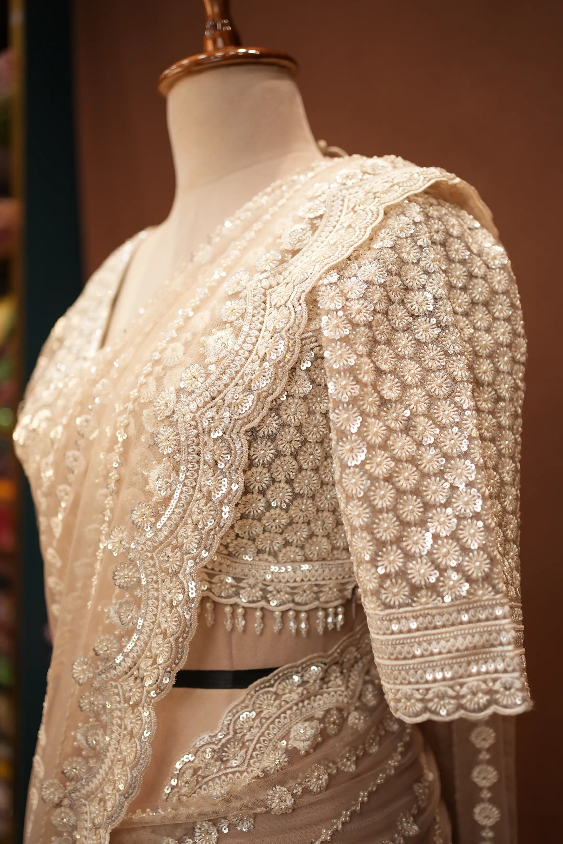 Stitch Blouse Saree With Sequence Pearl And Thareds Work (With Dupatta)