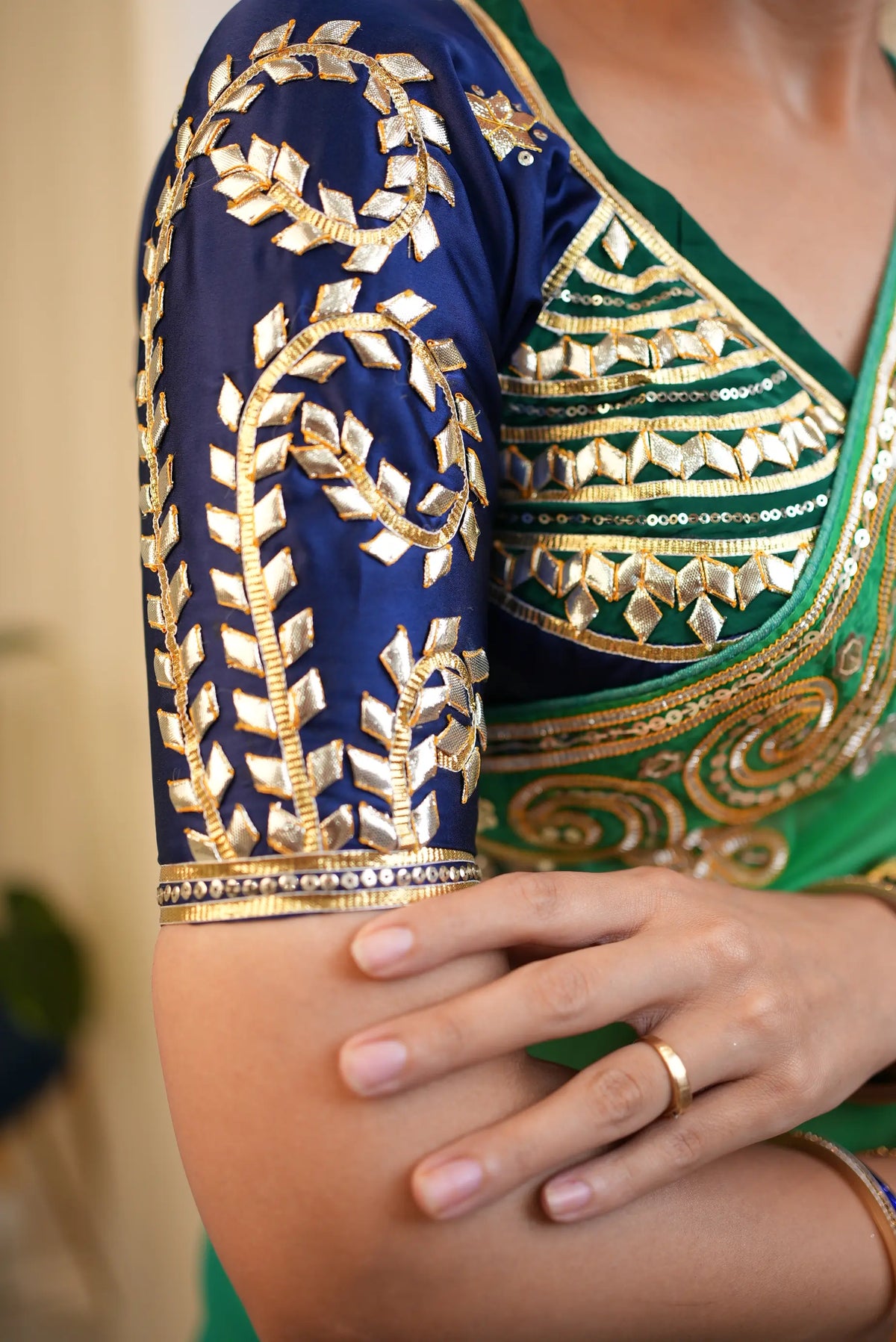 Pure Chiffon Saree With Charkhi Gota, Sequin Work & Peacock Motif With Tannu Rajasthani Aangi Blouse (PRE-BOOKING ITEM)