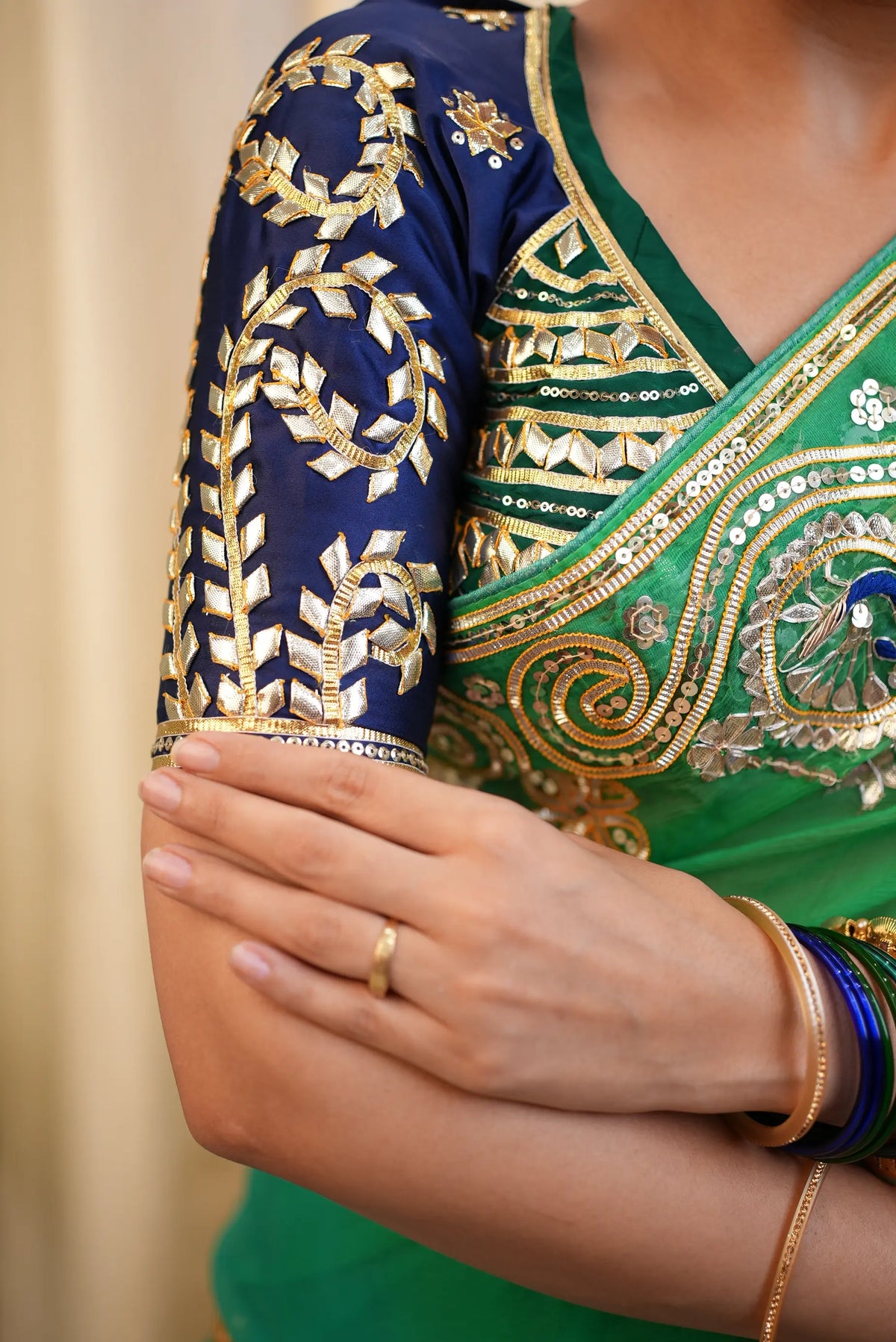Pure Chiffon Saree With Charkhi Gota, Sequin Work & Peacock Motif With Tannu Rajasthani Aangi Blouse (PRE-BOOKING ITEM)