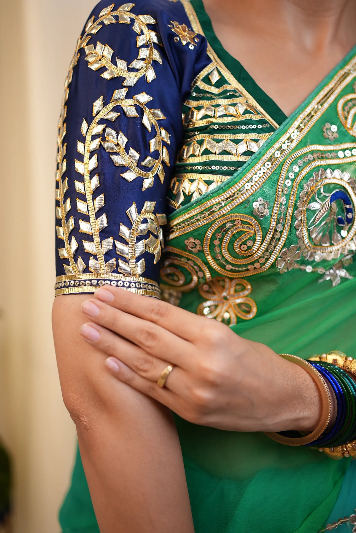 Pure Chiffon Saree With Charkhi Gota, Sequin Work & Peacock Motif With Tannu Rajasthani Aangi Blouse (PRE-BOOKING ITEM)