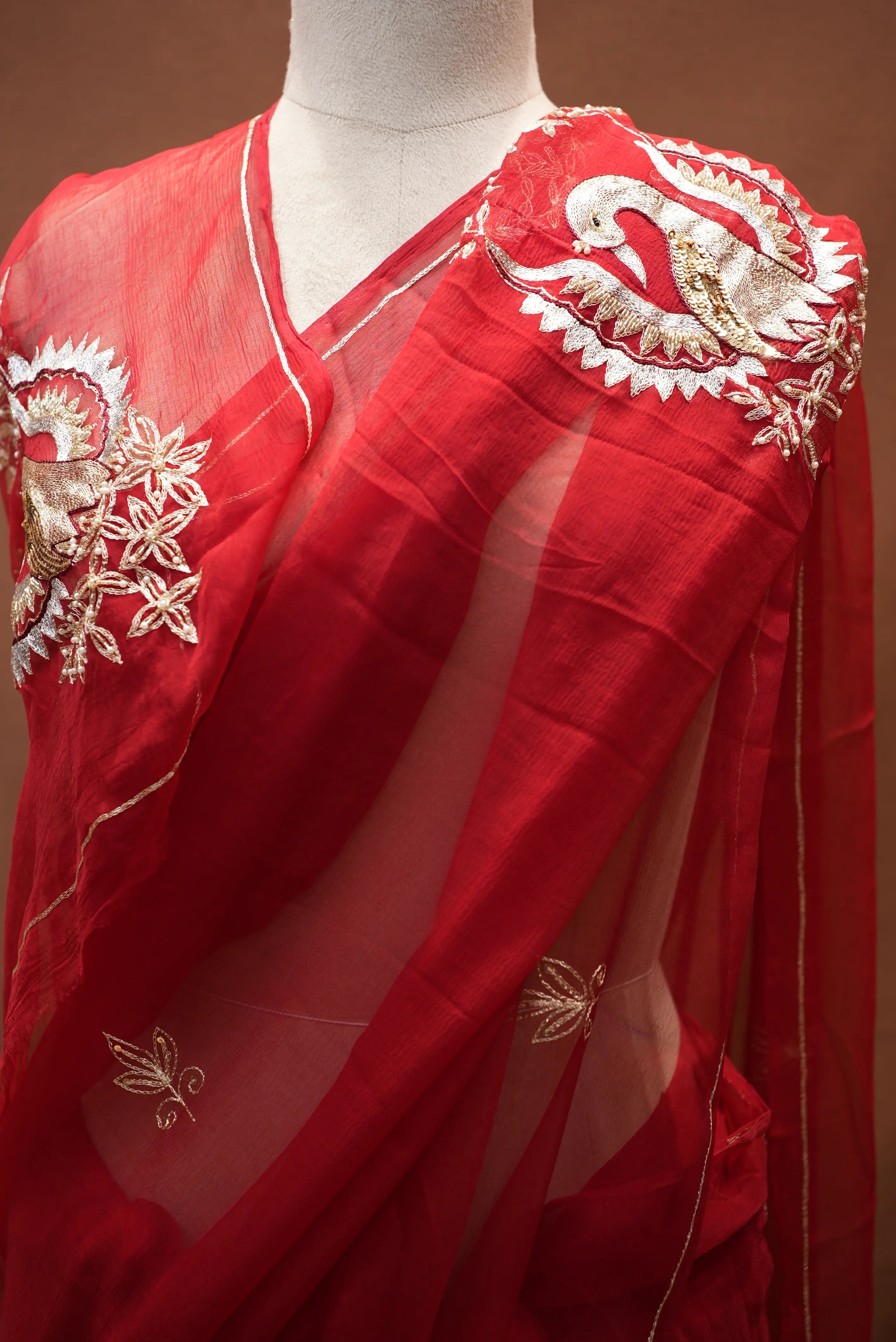 Pure Thakurji Chiffon Saree with Figure Handwork (With Blouse)