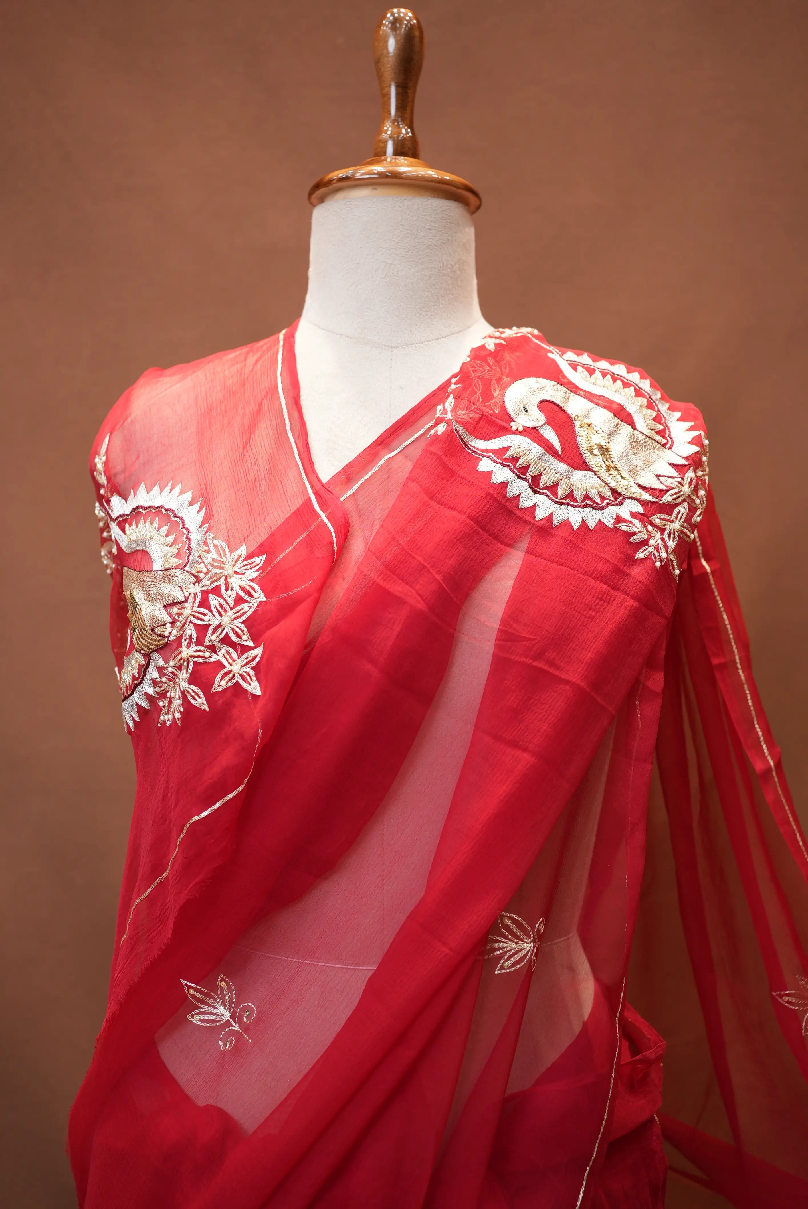 Pure Thakurji Chiffon Saree with Figure Handwork (With Blouse)