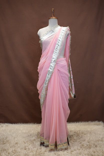 RAJASTRHANI KACHI GOTA WORK SAREE WITH TRENDING LACE (WITH BLOUSE) ##SR625