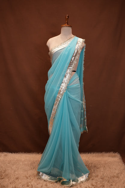 RAJASTRHANI KACHI GOTA WORK SAREE WITH TRENDING LACE (WITH BLOUSE) ##SR625