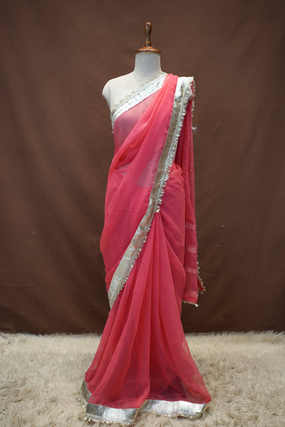 RAJASTRHANI KACHI GOTA WORK SAREE WITH TRENDING LACE (WITH BLOUSE) ##SR625