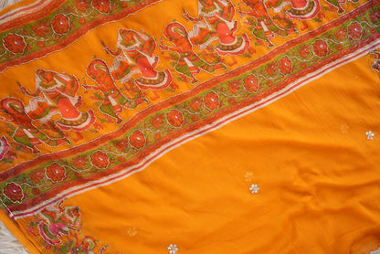 CHIFFON FABRIC SAREE WITH DANDIYA PRINT AND CUTDANA WORK (WITH BLOUSE)  ##SR0364