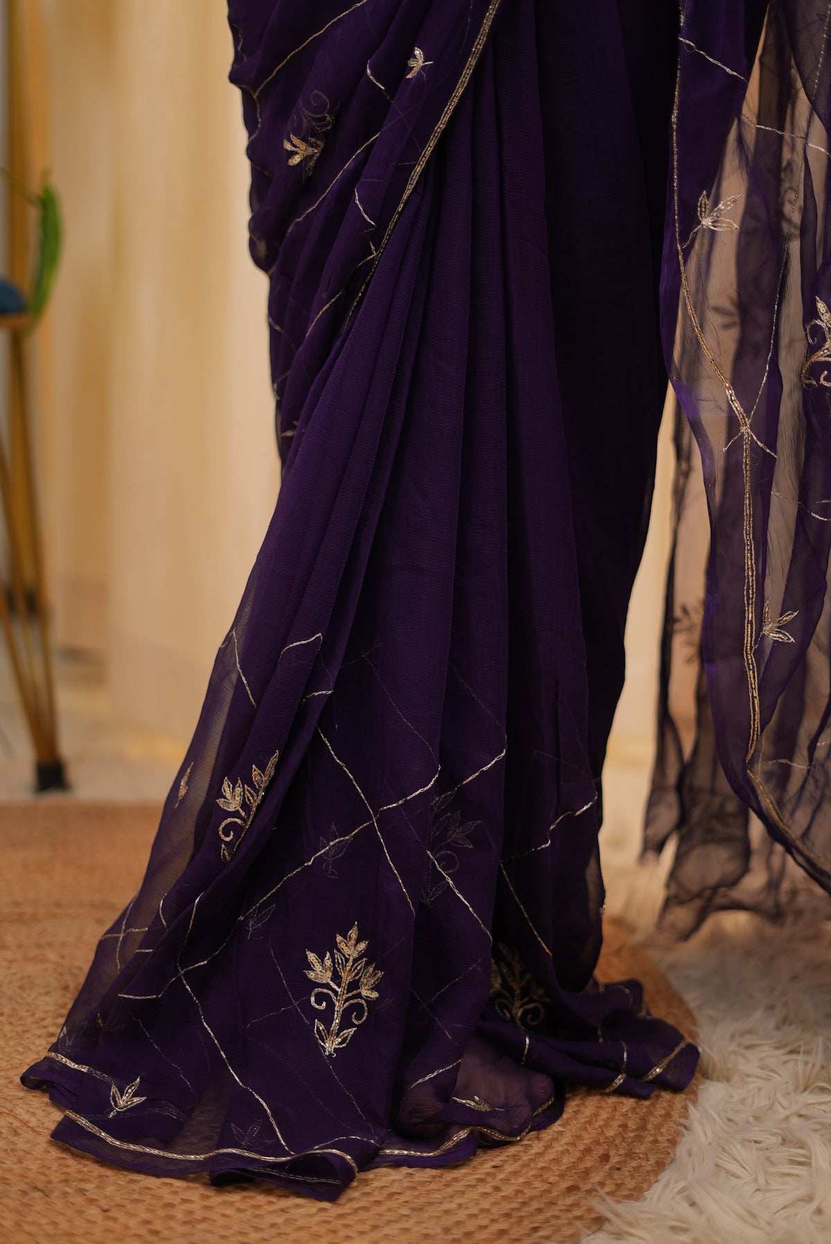 PURE CHIFFON SAREE WITH KASAB WORK (WITH BLOUSE)