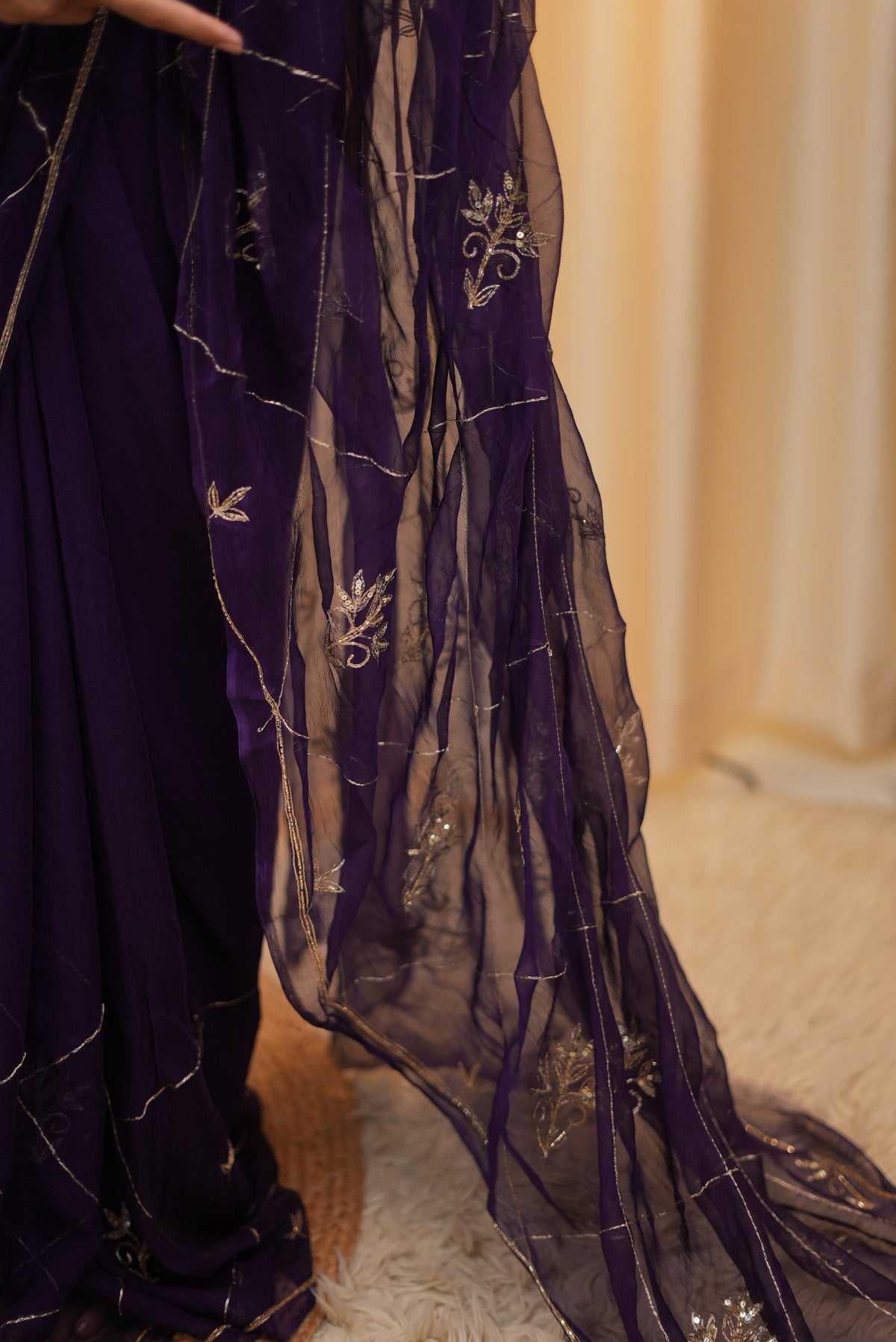PURE CHIFFON SAREE WITH KASAB WORK (WITH BLOUSE)