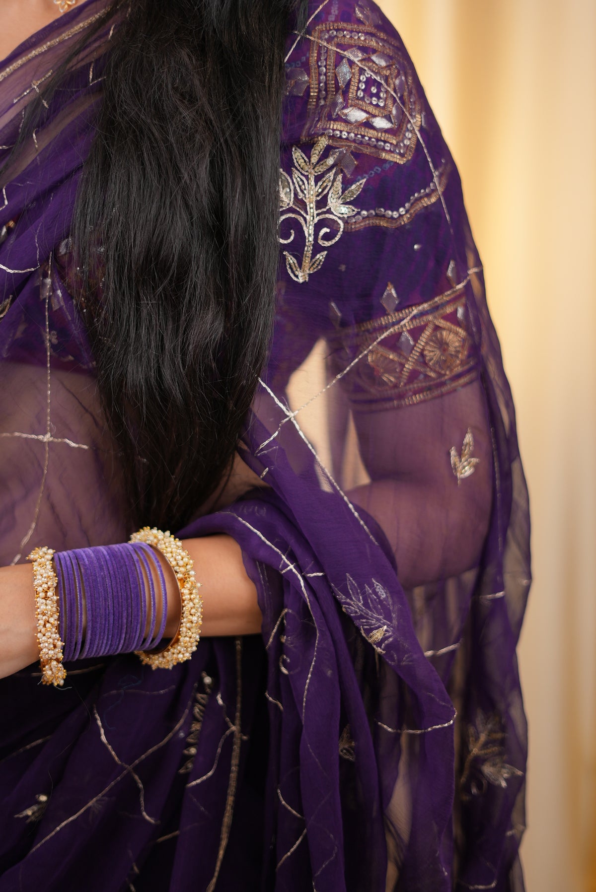 PURE CHIFFON SAREE WITH KASAB WORK (WITH BLOUSE)