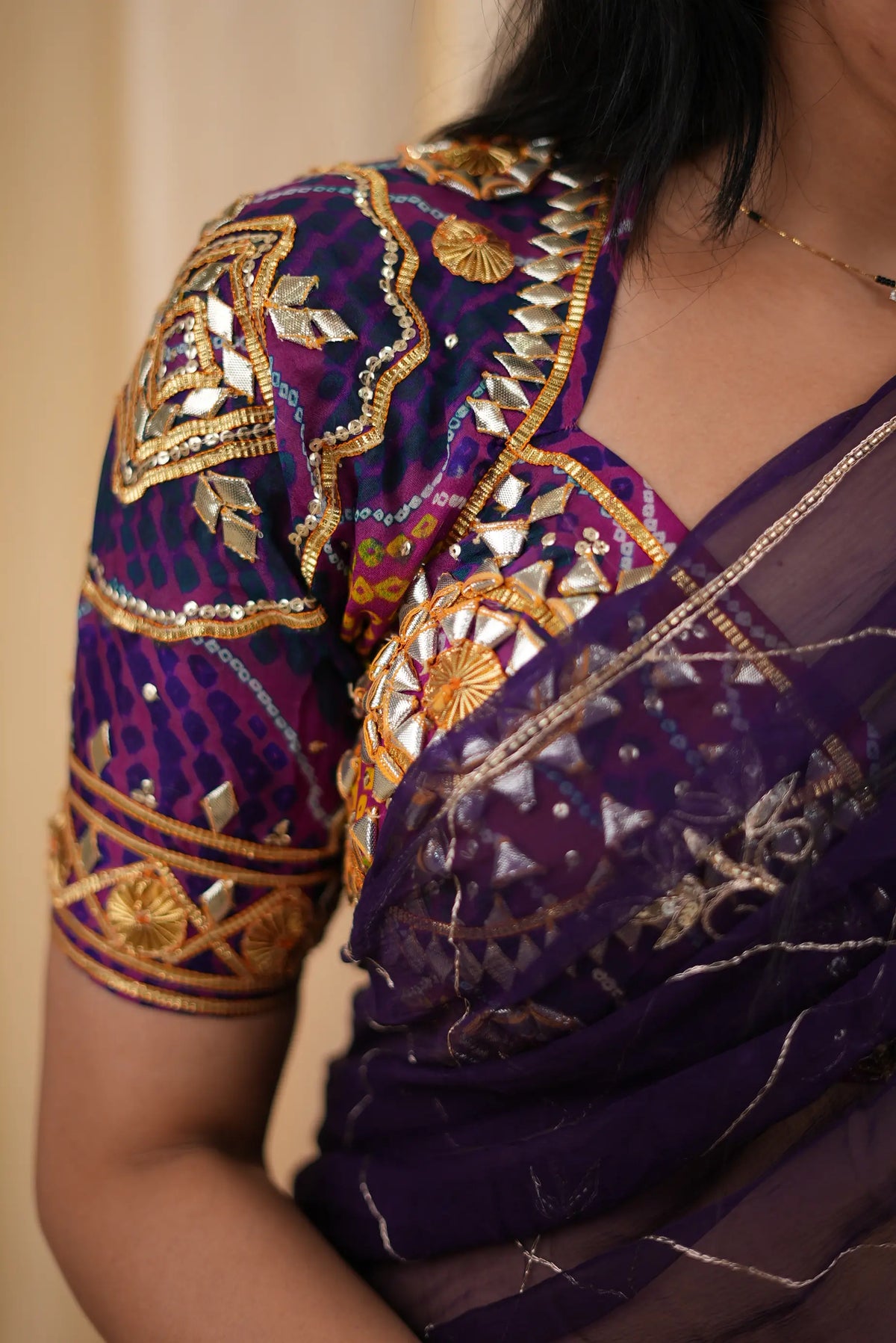 Hand Bandhej Rani Pink Ojhariya Fabric Gota Patti Work Rajastani Aangi Blouse (PRE-BOOKING ITEM)
