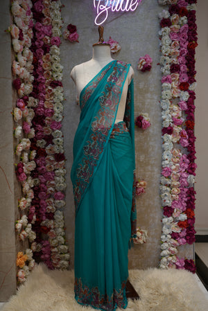 CHIFFON FABRIC SAREE WITH DANDIYA PRINT AND CUTDANA WORK (WITH BLOUSE)  ##SR0364