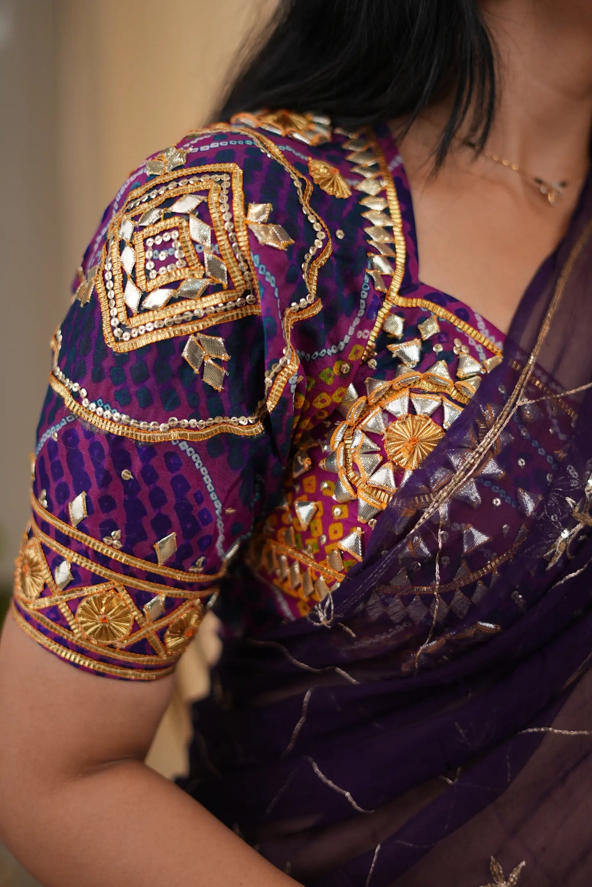 Hand Bandhej Rani Pink Ojhariya Fabric Gota Patti Work Rajastani Aangi Blouse (PRE-BOOKING ITEM)