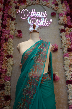 CHIFFON FABRIC SAREE WITH DANDIYA PRINT AND CUTDANA WORK (WITH BLOUSE)  ##SR0364