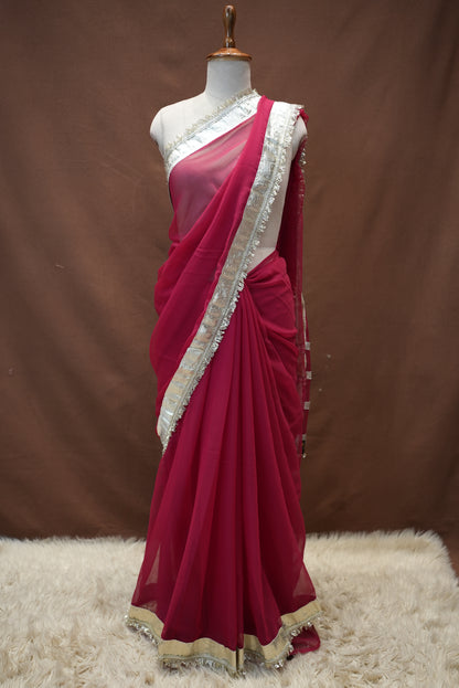 RAJASTRHANI KACHI GOTA WORK SAREE WITH TRENDING LACE (WITH BLOUSE) ##SR625